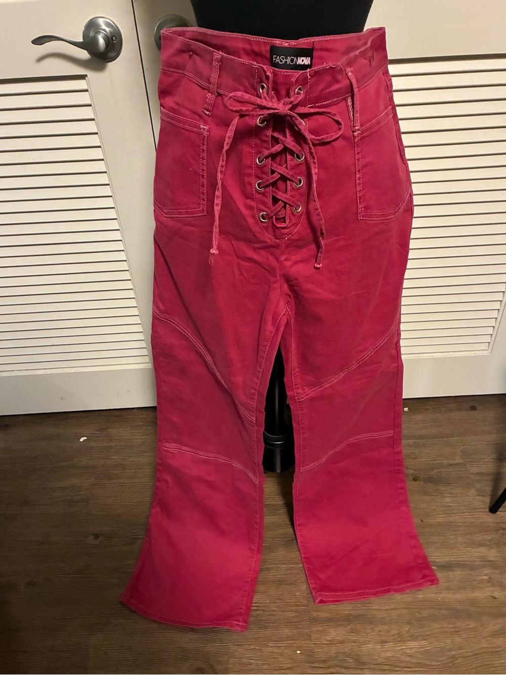 Fashion Nova Raspberry Lace-Up High Waist Flare Pants